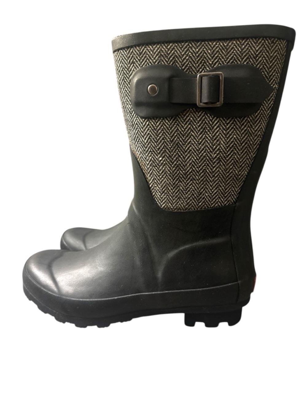 Chooka Black Rain Boots with stylish herringbone accent